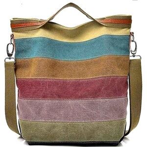 Multicolored Canvas Tote Boho Shoulder Bag